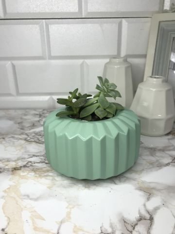 Geometrik Saksı Veya Mumluk Antrasit Hediyelik Saksılık Mint Yeşil