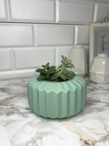 Geometrik Saksı Veya Mumluk Antrasit Hediyelik Saksılık Mint Yeşil