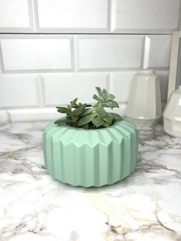 Geometrik Saksı Veya Mumluk Antrasit Hediyelik Saksılık Mint Yeşil