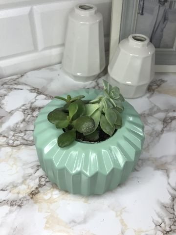 Geometrik Saksı Veya Mumluk Antrasit Hediyelik Saksılık Mint Yeşil