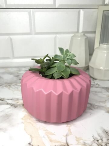 Geometrik Saksı Veya Mumluk Antrasit Hediyelik Saksılık Şeker Pembe