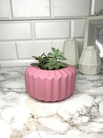 Geometrik Saksı Veya Mumluk Antrasit Hediyelik Saksılık Şeker Pembe