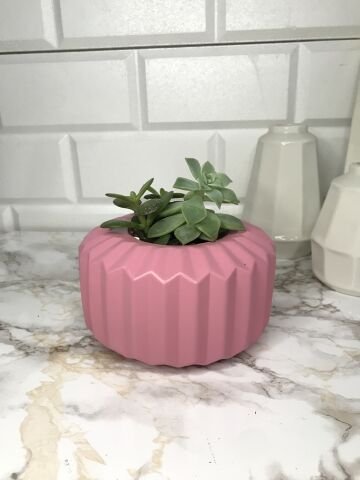 Geometrik Saksı Veya Mumluk Antrasit Hediyelik Saksılık Şeker Pembe