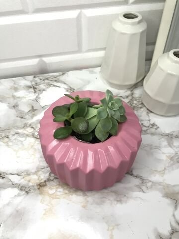 Geometrik Saksı Veya Mumluk Antrasit Hediyelik Saksılık Şeker Pembe