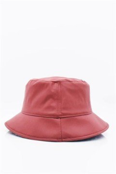 Suni Deri Bucket Şapka-Bordo