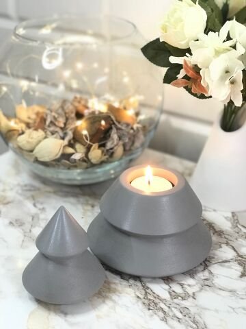 Dekoratif Yılbaşı Mumluk Tealight Mumluk Obje Biblo 2 Parça Gri