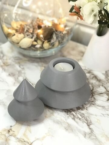 Dekoratif Yılbaşı Mumluk Tealight Mumluk Obje Biblo 2 Parça Gri