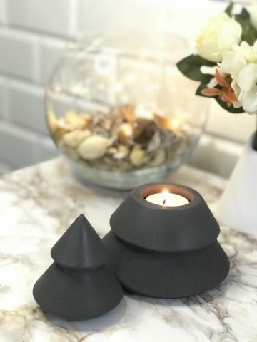 Dekoratif Yılbaşı Mumluk Tealight Mumluk Obje Biblo 2 Parça Antrasit