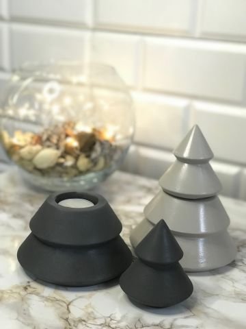 Dekoratif Yılbaşı Mumluk Tealight Mumluk Obje Biblo 2 Parça Antrasit