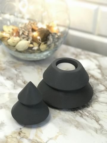 Dekoratif Yılbaşı Mumluk Tealight Mumluk Obje Biblo 2 Parça Antrasit
