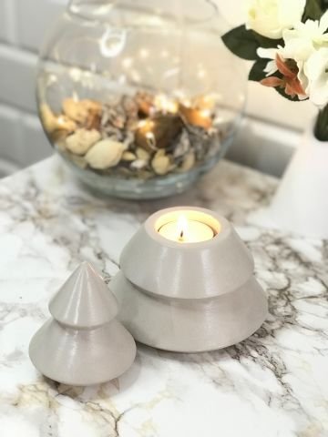 Dekoratif Yılbaşı Mumluk Tealight Mumluk Obje Biblo 2 Parça Bej