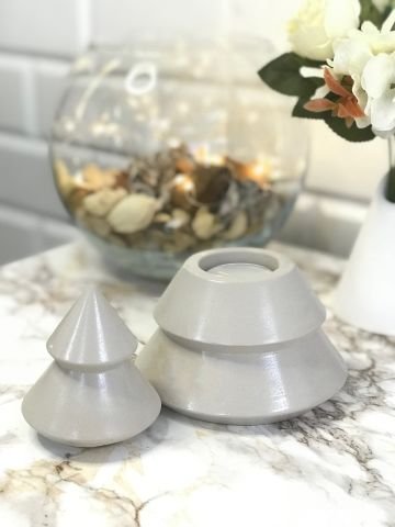 Dekoratif Yılbaşı Mumluk Tealight Mumluk Obje Biblo 2 Parça Bej