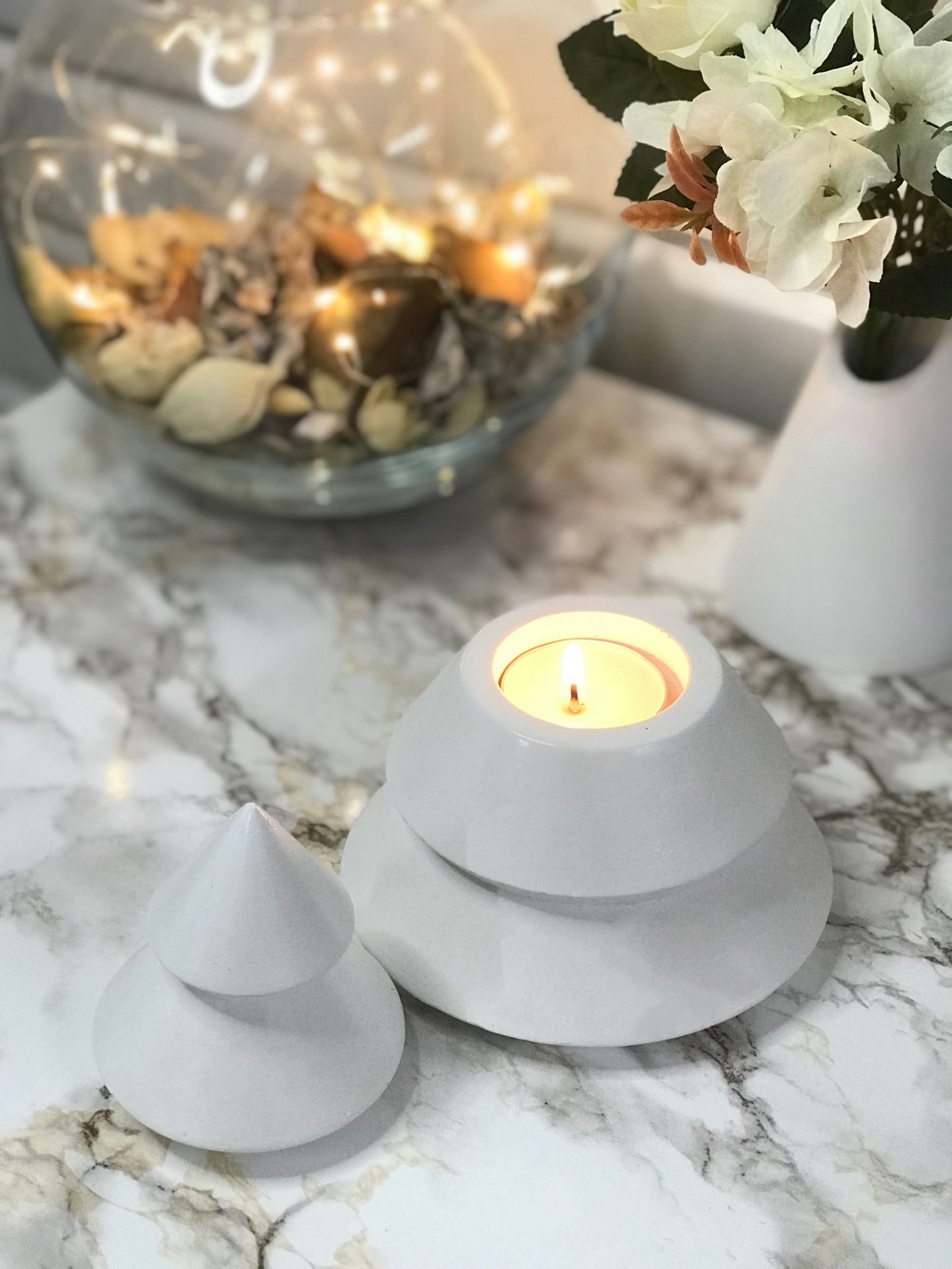Dekoratif Yılbaşı Mumluk Tealight Mumluk Obje Biblo 2 Parça Beyaz
