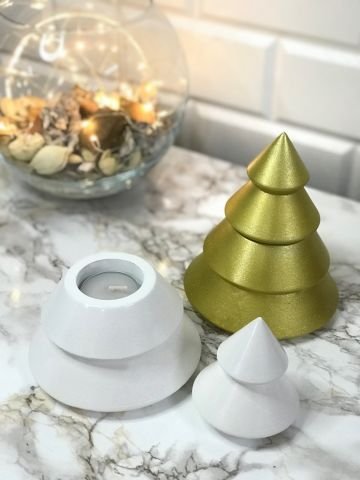 Dekoratif Yılbaşı Mumluk Tealight Mumluk Obje Biblo 2 Parça Beyaz