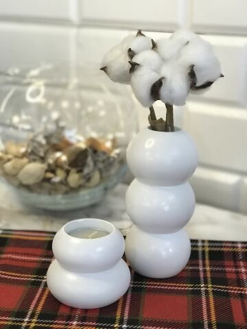 Tealight Mumluk Ve Vazo Seti 2'li Set Hediyelik Beyaz
