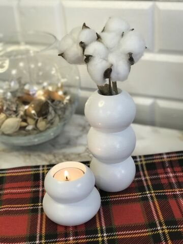 Tealight Mumluk Ve Vazo Seti 2'li Set Hediyelik Beyaz