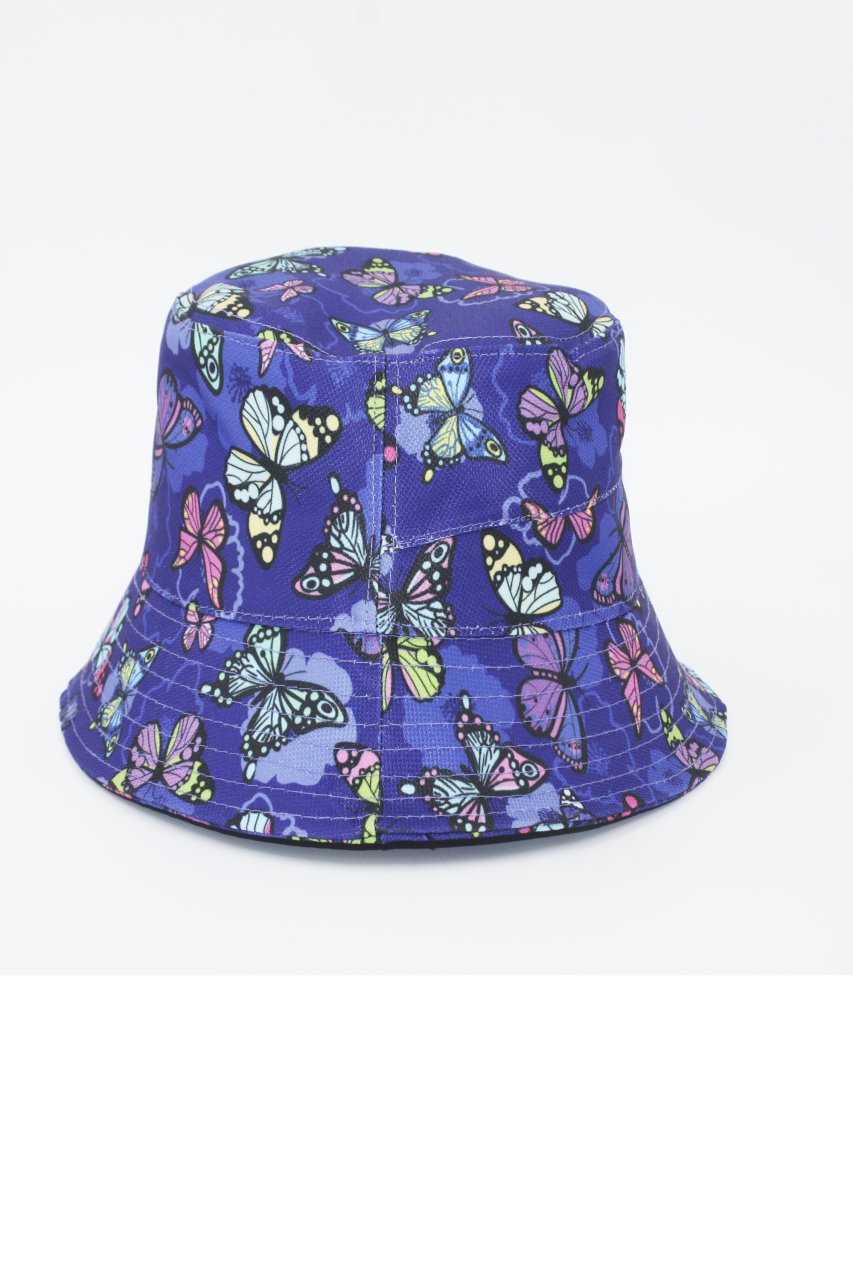 Yazlık Kelebek Desenli Bucket Şapka Desenli Kadın Kova Şapka