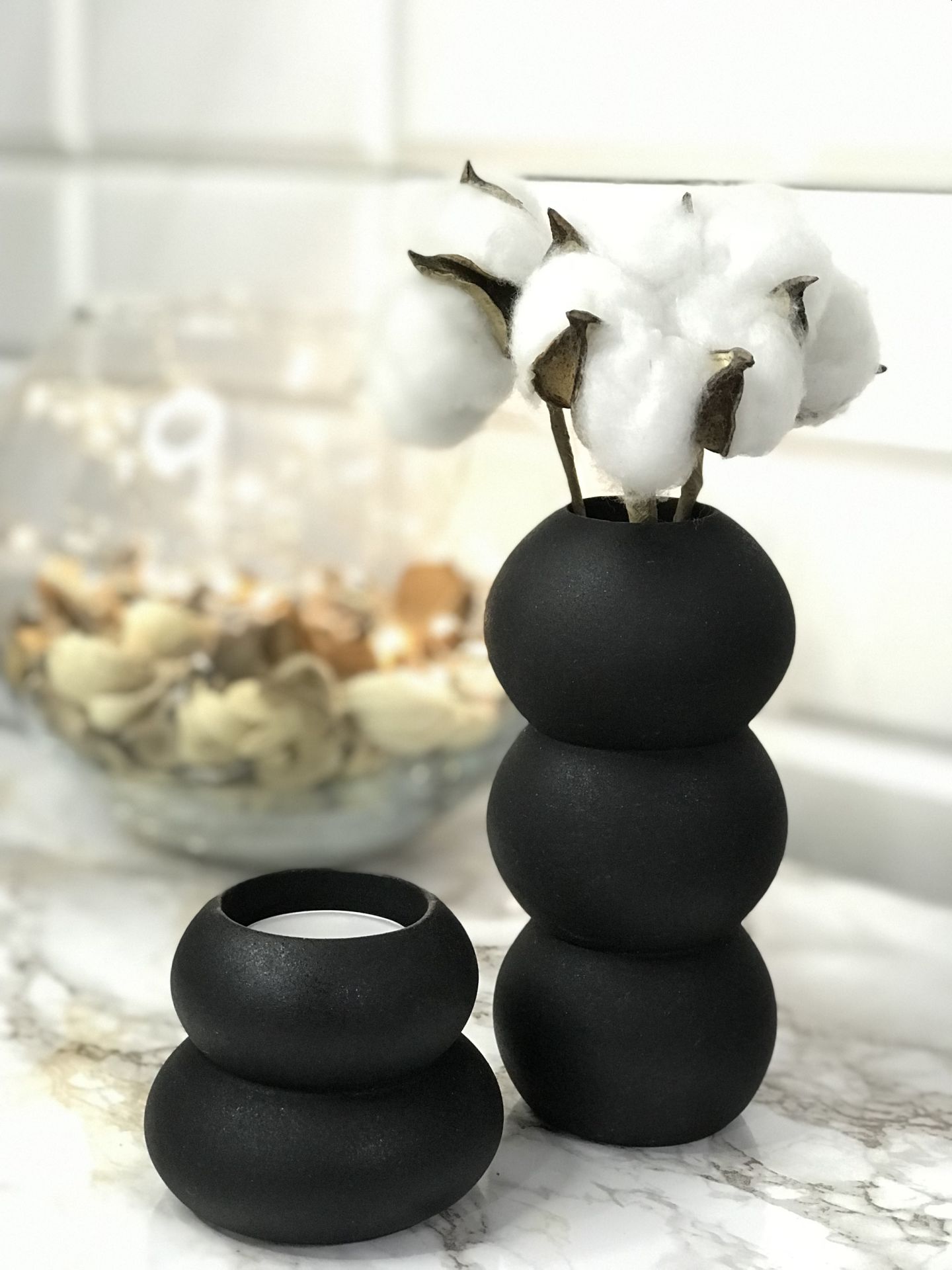Tealight Mumluk Ve Vazo Seti 2'li Set Hediyelik Siyah