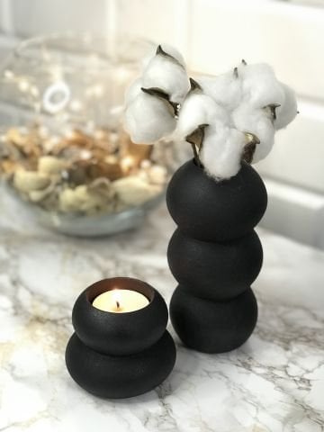 Tealight Mumluk Ve Vazo Seti 2'li Set Hediyelik Siyah
