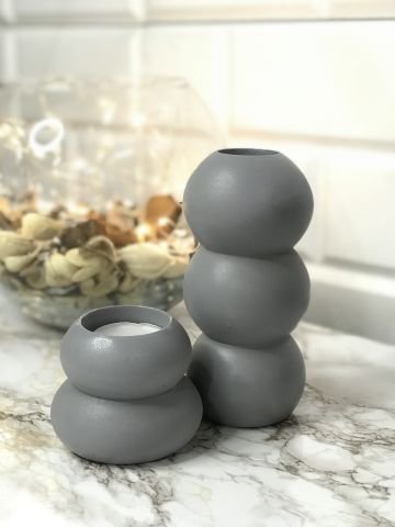 Tealight Mumluk Ve Vazo Seti 2'li Set Hediyelik Gri
