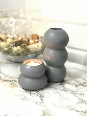 Tealight Mumluk Ve Vazo Seti 2'li Set Hediyelik Gri