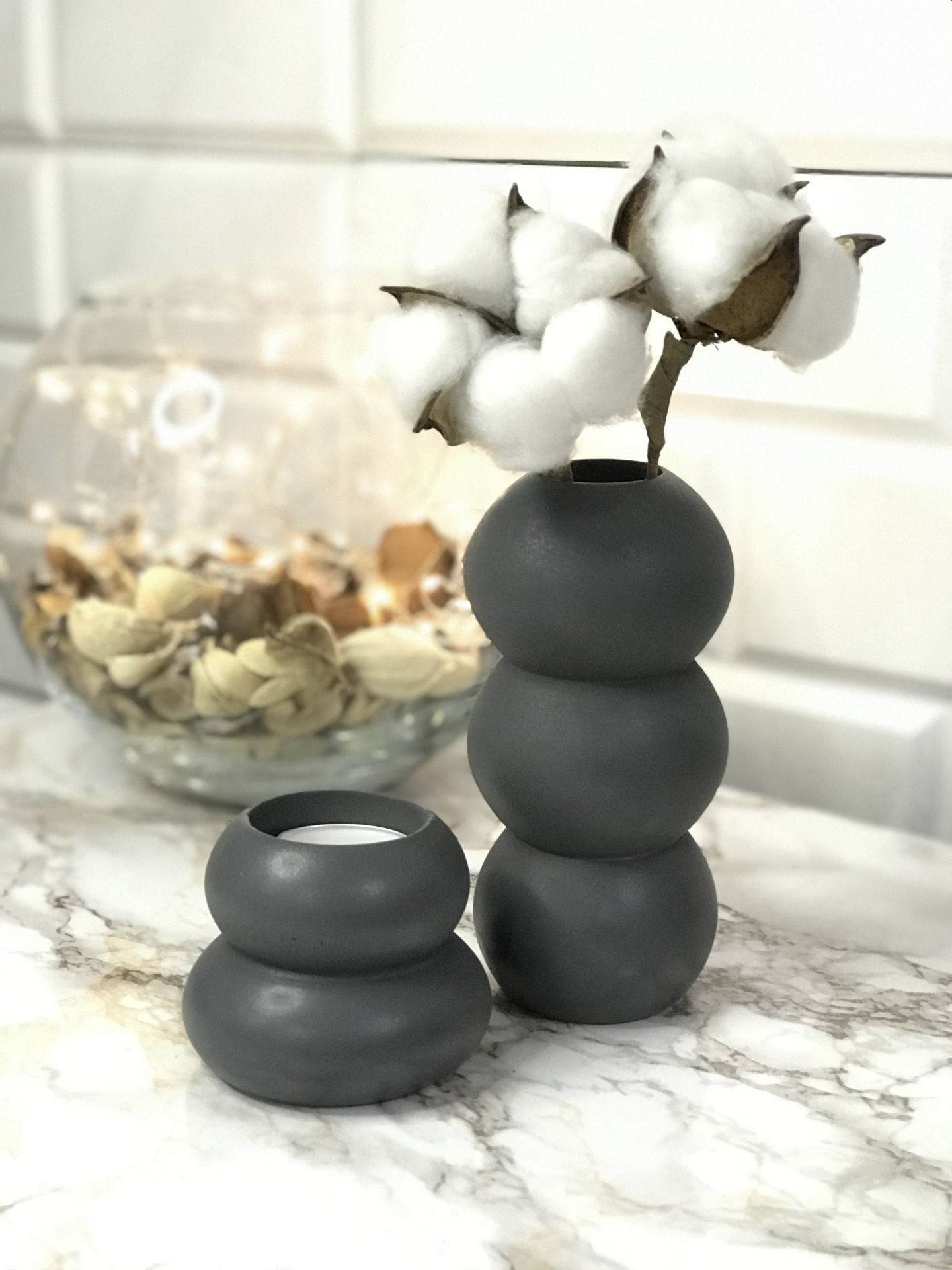 Tealight Mumluk Ve Vazo Seti 2'li Set Hediyelik Antrasit
