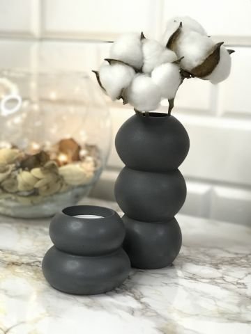 Tealight Mumluk Ve Vazo Seti 2'li Set Hediyelik Antrasit