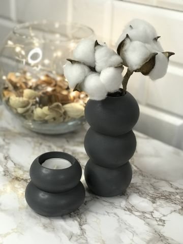 Tealight Mumluk Ve Vazo Seti 2'li Set Hediyelik Antrasit