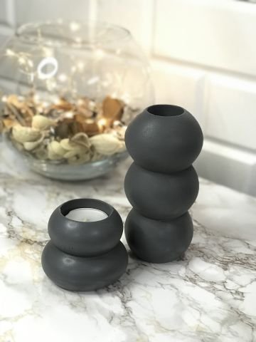 Tealight Mumluk Ve Vazo Seti 2'li Set Hediyelik Antrasit