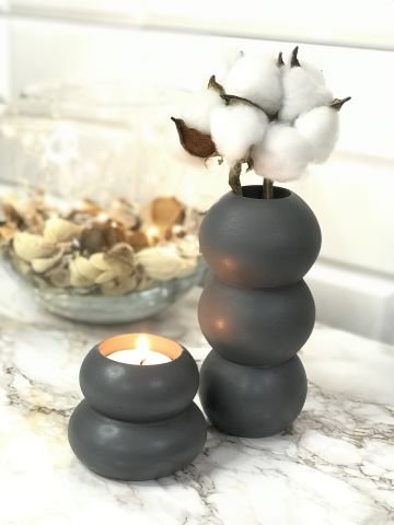Tealight Mumluk Ve Vazo Seti 2'li Set Hediyelik Antrasit