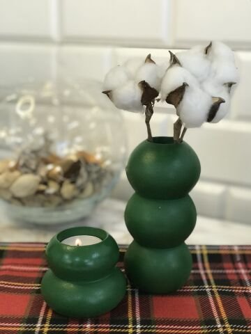 Tealight Mumluk Ve Vazo Seti 2'li Set Hediyelik Yeşil