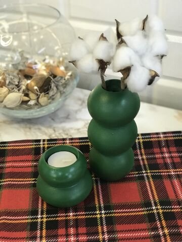 Tealight Mumluk Ve Vazo Seti 2'li Set Hediyelik Yeşil