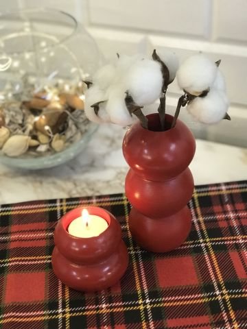 Tealight Mumluk Ve Vazo Seti 2'li Set Hediyelik Kırmızı