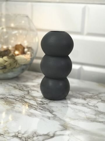 Hediyelik Vazo 14 cm Polyester Döküm Dekoratif Vazo Antrasit