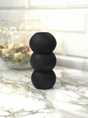 Hediyelik Vazo 14 cm Polyester Döküm Dekoratif Vazo Siyah