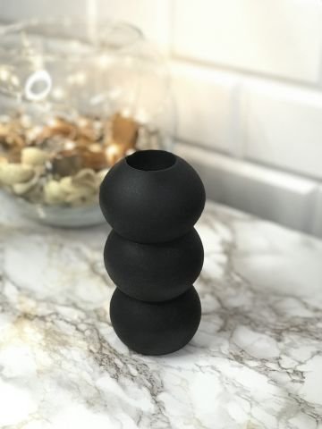 Hediyelik Vazo 14 cm Polyester Döküm Dekoratif Vazo Siyah