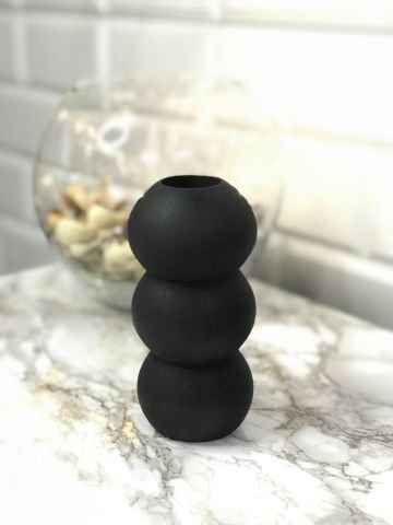 Hediyelik Vazo 14 cm Polyester Döküm Dekoratif Vazo Siyah