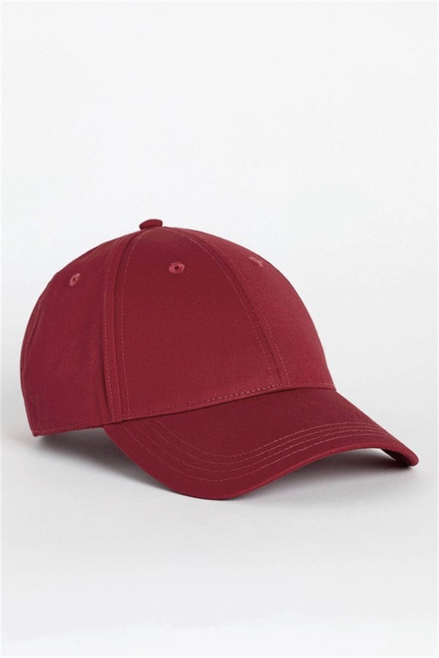 %100 Pamuk Kadın Şapka Metal Kilitli Gabardin Kep-Bordo