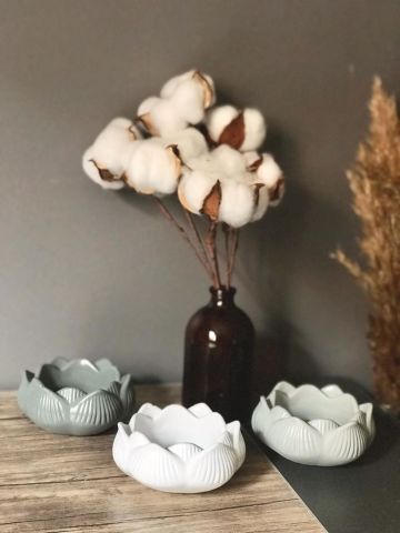 Yogacılar İçin Dekoratif Lotus Çiçeği Mumluk Set  Gri