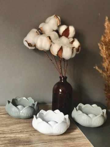 Yogacılar İçin Dekoratif Lotus Çiçeği Mumluk Set  Gri