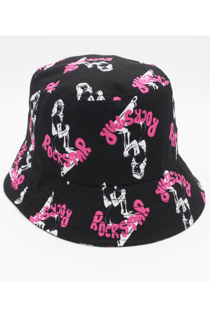 Desenli Bucket şapka Rock Star Kadın Kova Şapka Siyah
