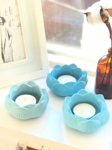 Yogacılar İçin Dekoratif Lotus Çiçeği Mumluk Set  mavi