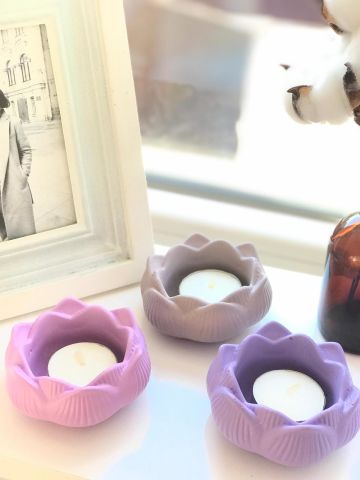 Yogacılar İçin Dekoratif Lotus Çiçeği Mumluk Set  lila