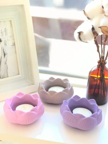 Yogacılar İçin Dekoratif Lotus Çiçeği Mumluk Set  lila