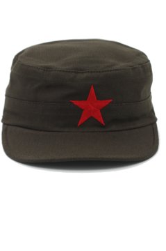 Unisex Castro Şapka Kasket Haki Siyah Yıldız Nakışlı Set