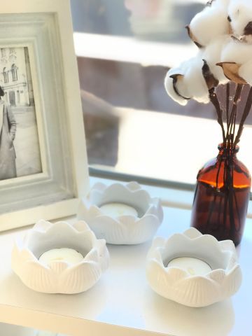 Yogacılar İçin Dekoratif Lotus Çiçeği Mumluk Set  Beyaz