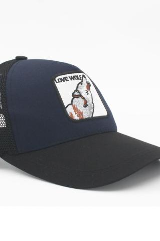 Hayvan Desenli Kurt Model Şapka Unisex Şapka Siyah Fileli