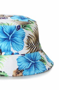 Çiçek Desenli Mavi Bucket Şapka