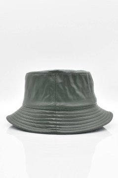 Kadın Suni Deri Kışlık Bucket Balıkçı Şapka-Yeşil