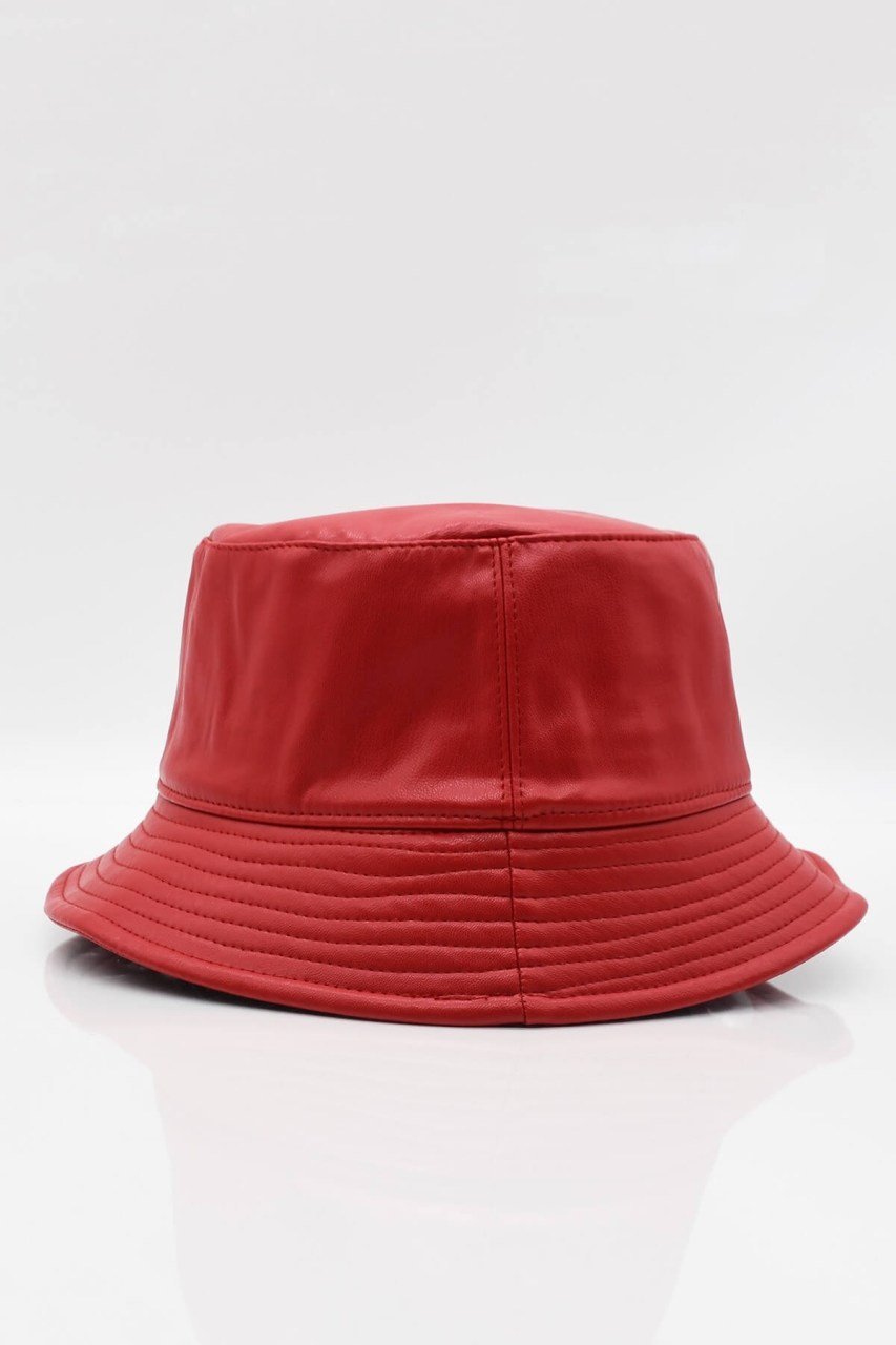 Kadın Suni Deri Kışlık Bucket Balıkçı Şapka-Kırmızı